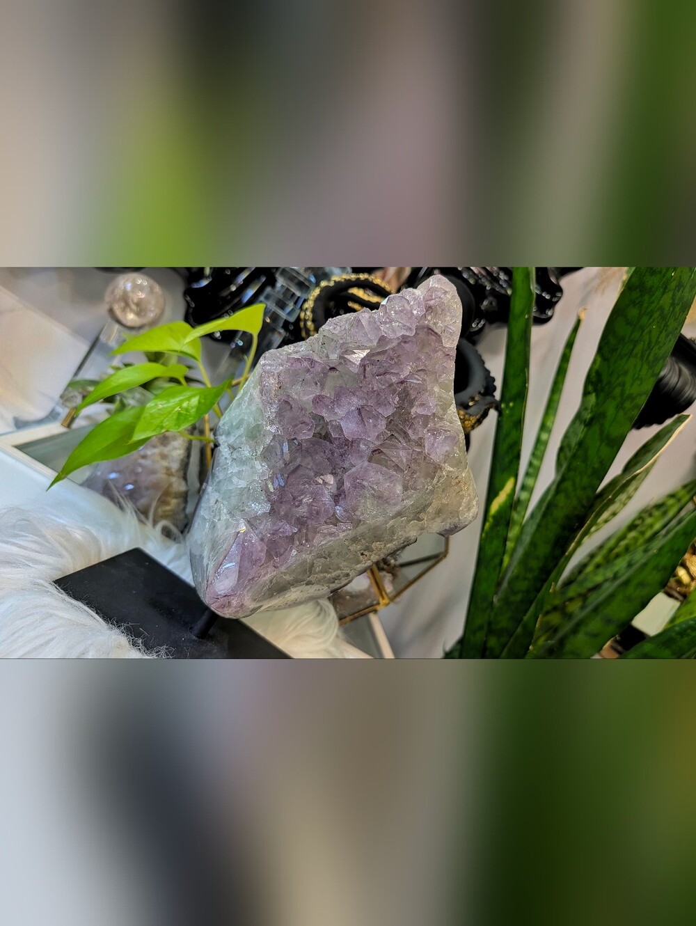 Amethyst Prasiolite Crystal Cluster on Stand
